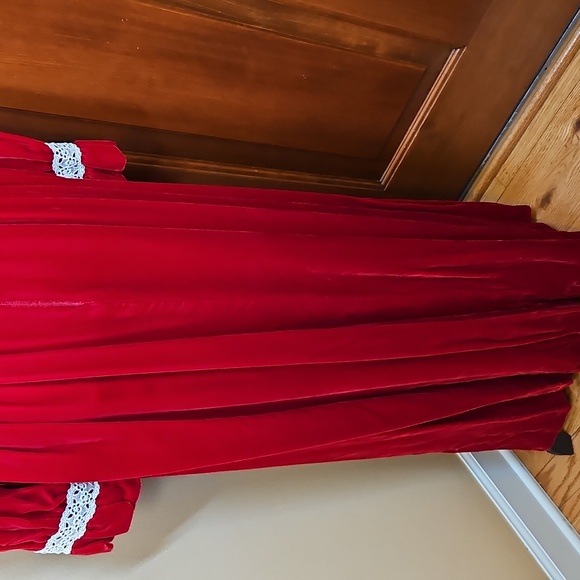 VINTAGE RED DRESS LONG 70s 60s LACE VELVET LIKE LONGSLEEVED - Picture 8 of 11